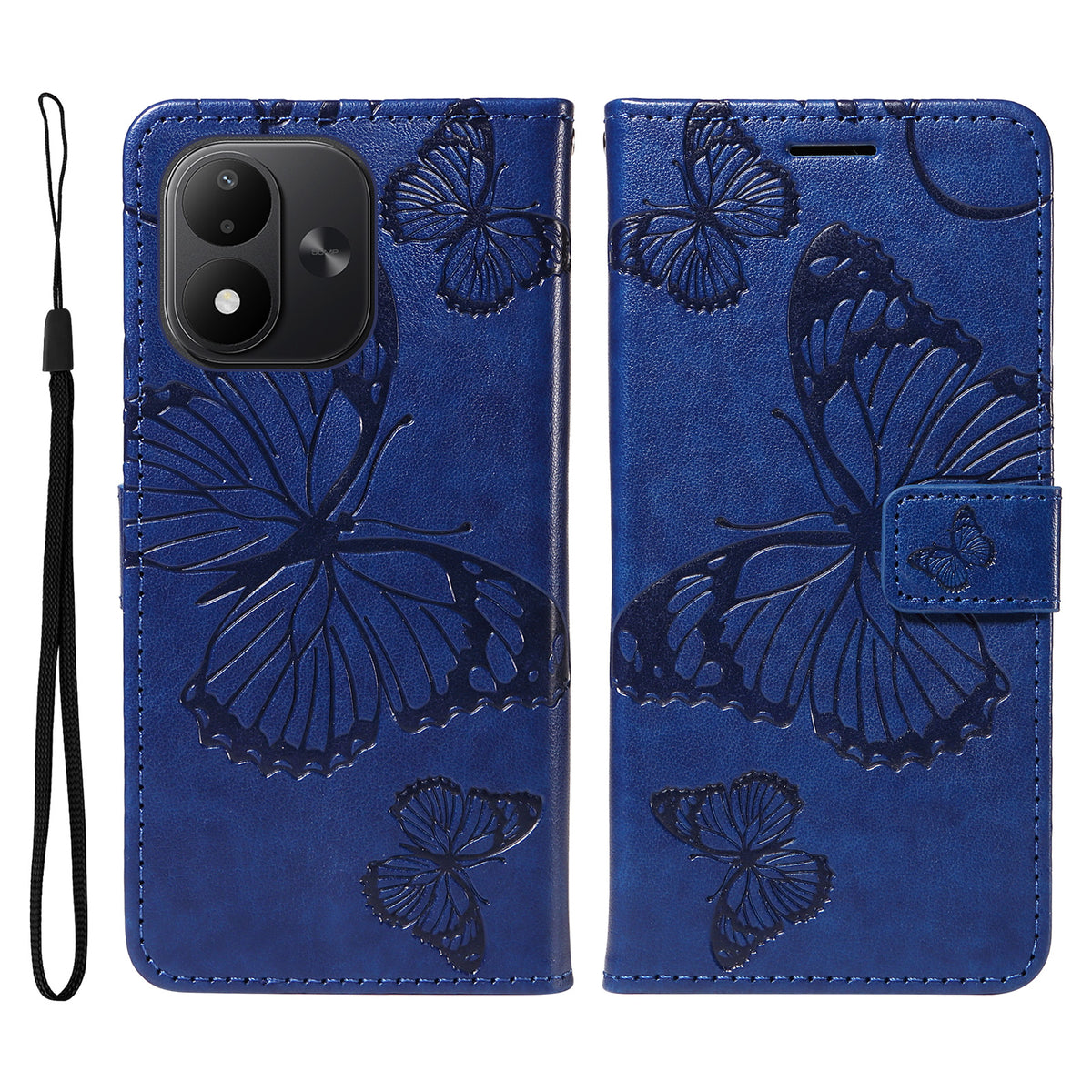 Pungcover i læder til Xiaomi Redmi Note 17 4G (Global) / Xiaomi Redmi Note 17 (Indien/Kina) 5G / Xiaomi Redmi Note 17 5G (Global) med blomster- og sommerfugleprint samt stativ