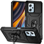 Xiaomi Redmi Note 11T Pro 5G / Note 11T Pro+ 5G / Note 12T Pro 5G / Poco X4 GT 5G / Redmi K50i 5G mobilskal med glidande kameraskydd PC + TPU mobilskal med metallring och stöd