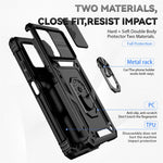 Xiaomi Redmi Note 11T Pro 5G / Note 11T Pro+ 5G / Note 12T Pro 5G / Poco X4 GT 5G / Redmi K50i 5G mobilcover med glidende kamerabeskyttelse, PC + TPU-cover med metalring og støtte