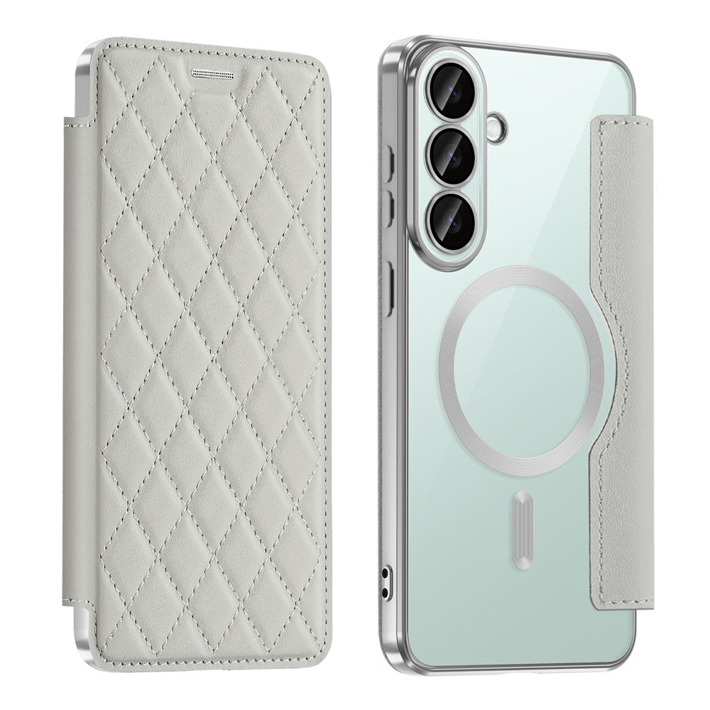 Samsung Galaxy S26 FE Magnetiskt Skal RFID-blockerande Korthållare Rhombus PU Läder Mobilskal med Linsfilm