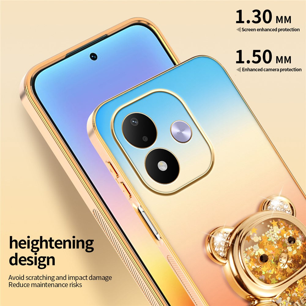 SINGIUZOO-mobilskal til Xiaomi Redmi Note 17 5G (Global) / 17 4G (Global) / 17 (Indien/Kina) 5G, glitterbjørn, stativ, galvaniseret gradientfarve, PC + TPU-etui