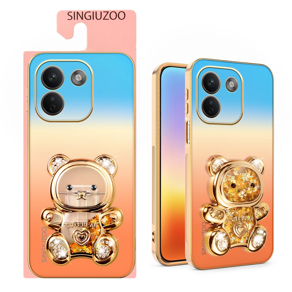 SINGIUZOO För Xiaomi Redmi Note 17 Pro Max 5G / 17 Pro+ 5G Skal Glitter Björn Stativ Elektropläterad Gradient Färg PC + TPU mobilskal