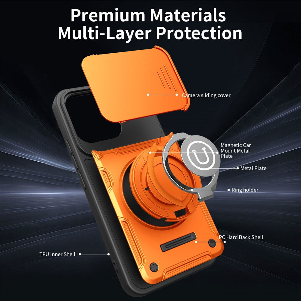 Phone Case with Slide Camera Cover for Xiaomi Redmi Note 17 Pro 5G / Note 17 Pro+ 5G / Note 17 Pro Max 5G , Ring Kickstand PC + TPU Back Shell
