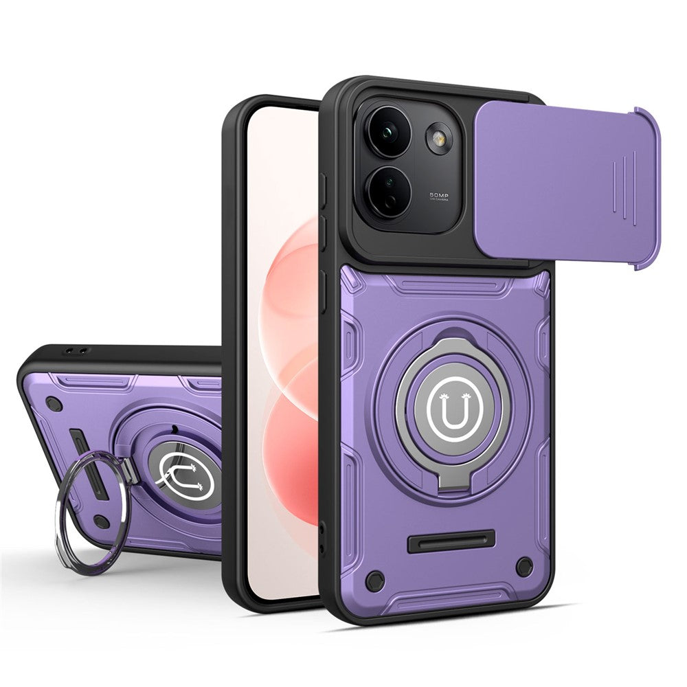 Phone Case with Slide Camera Cover for Xiaomi Redmi Note 17 Pro 5G / Note 17 Pro+ 5G / Note 17 Pro Max 5G , Ring Kickstand PC + TPU Back Shell