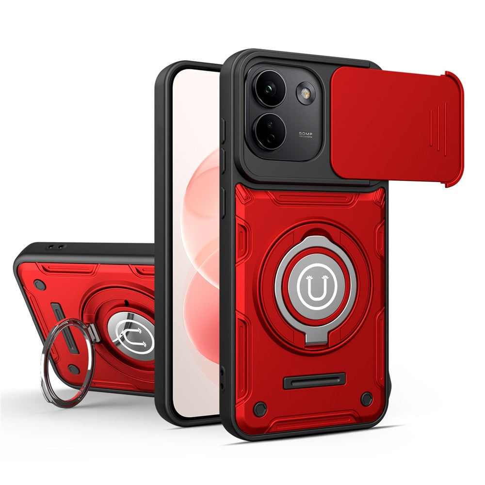 Phone Case with Slide Camera Cover for Xiaomi Redmi Note 17 Pro 5G / Note 17 Pro+ 5G / Note 17 Pro Max 5G , Ring Kickstand PC + TPU Back Shell