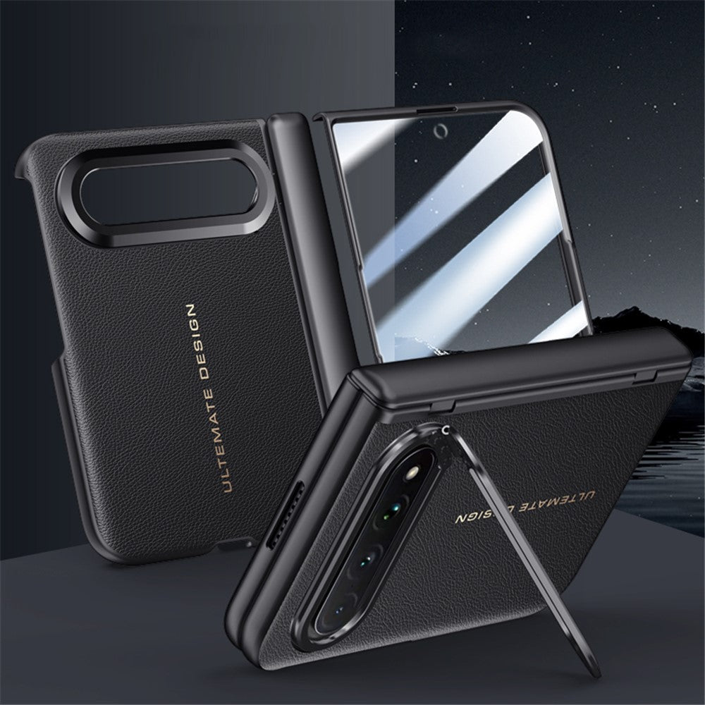 Xiaomi 18 Fold-skal i läder + PC-mobilskal med HD-härdat glasfilm, linsstativ