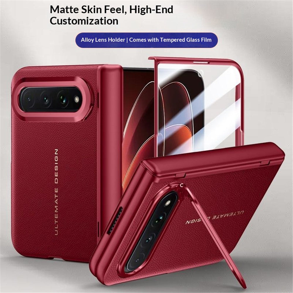 Xiaomi 18 Fold-skal i läder + PC-mobilskal med HD-härdat glasfilm, linsstativ