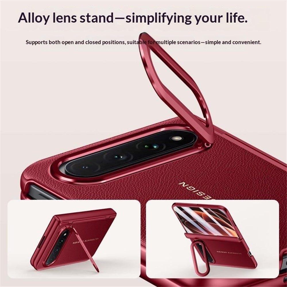 Xiaomi 18 Fold-skal i läder + PC-mobilskal med HD-härdat glasfilm, linsstativ