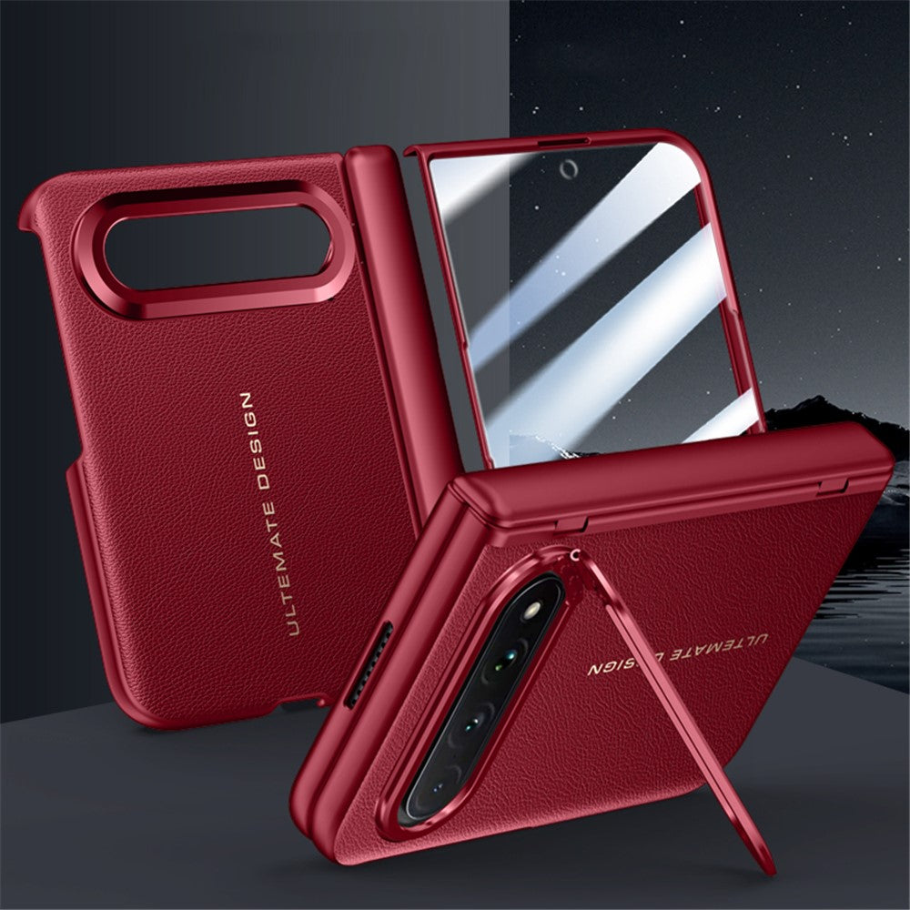 Xiaomi 18 Fold-skal i läder + PC-mobilskal med HD-härdat glasfilm, linsstativ