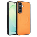 Etui til Samsung Galaxy S26 FE med kulfiberstruktur, læderbeklædt TPU-PC-mobilcover med metalring til magnetisk bilholder