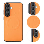 Etui til Samsung Galaxy S26 FE med kulfiberstruktur, læderbeklædt TPU-PC-mobilcover med metalring til magnetisk bilholder