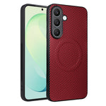 Etui til Samsung Galaxy S26 FE med kulfiberstruktur, læderbeklædt TPU-PC-mobilcover med metalring til magnetisk bilholder