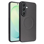 Etui til Samsung Galaxy S26 FE med kulfiberstruktur, læderbeklædt TPU-PC-mobilcover med metalring til magnetisk bilholder