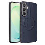 Etui til Samsung Galaxy S26 FE med kulfiberstruktur, læderbeklædt TPU-PC-mobilcover med metalring til magnetisk bilholder