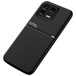 Back Shell for Xiaomi 13 5G, Drop Proof Lines Imprinted PU Leather+TPU Phone Case Car Mount Metal Sheet Smartphone Cover