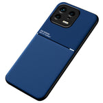 Back Shell for Xiaomi 13 5G, Drop Proof Lines Imprinted PU Leather+TPU Phone Case Car Mount Metal Sheet Smartphone Cover