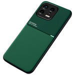 Back Shell for Xiaomi 13 5G, Drop Proof Lines Imprinted PU Leather+TPU Phone Case Car Mount Metal Sheet Smartphone Cover