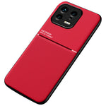 Back Shell for Xiaomi 13 5G, Drop Proof Lines Imprinted PU Leather+TPU Phone Case Car Mount Metal Sheet Smartphone Cover