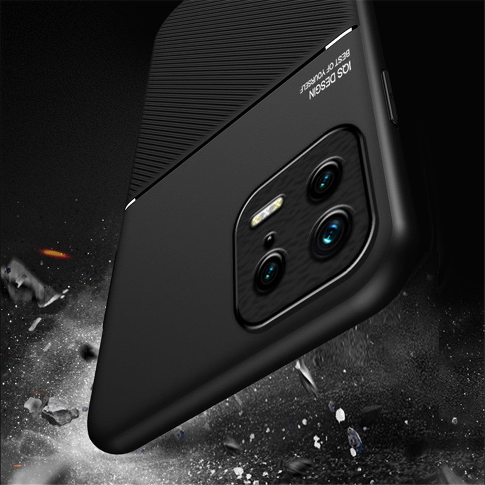 Back Shell for Xiaomi 13 5G, Drop Proof Lines Imprinted PU Leather+TPU Phone Case Car Mount Metal Sheet Smartphone Cover