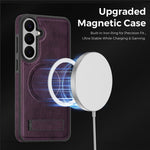 Magnetiskt skal för Samsung Galaxy S26 FE med stativ och PC-silikon, läder, bakstycke