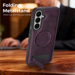 Magnetiskt skal för Samsung Galaxy S26 FE med stativ och PC-silikon, läder, bakstycke