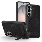 Magnetiskt skal för Samsung Galaxy S26 FE med stativ och PC-silikon, läder, bakstycke