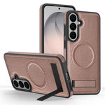 Magnetiskt skal för Samsung Galaxy S26 FE med stativ och PC-silikon, läder, bakstycke