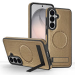 Magnetiskt skal för Samsung Galaxy S26 FE med stativ och PC-silikon, läder, bakstycke