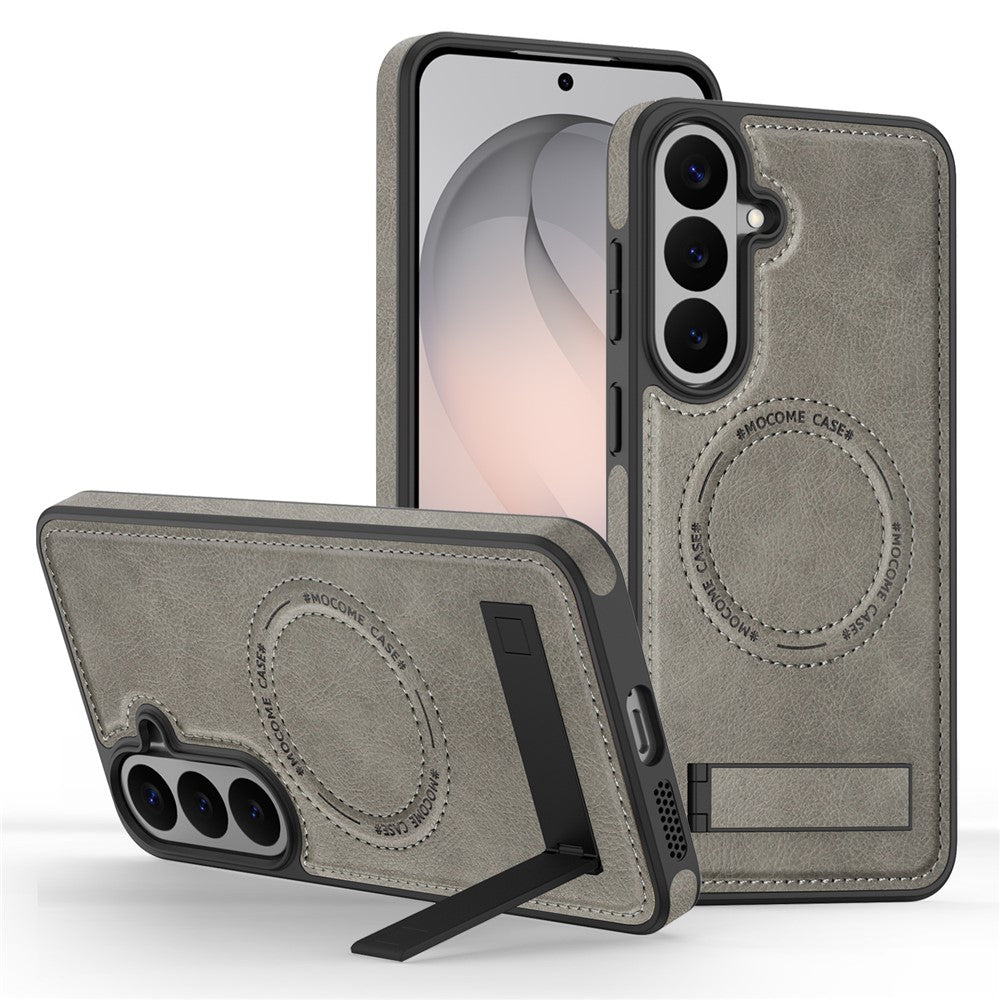 Magnetiskt skal för Samsung Galaxy S26 FE med stativ och PC-silikon, läder, bakstycke