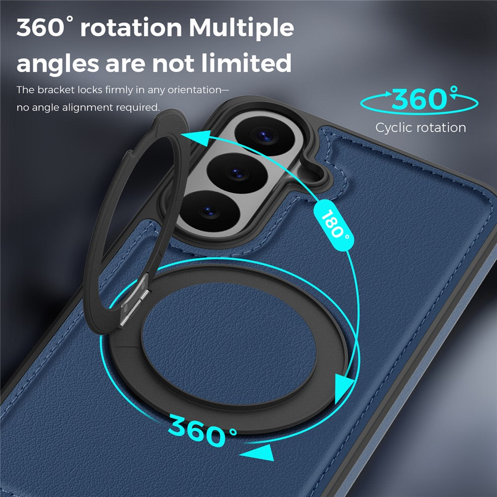 Magnetiskt skal för Samsung Galaxy S26 FE med ringstativ i PU-läder bakstycke