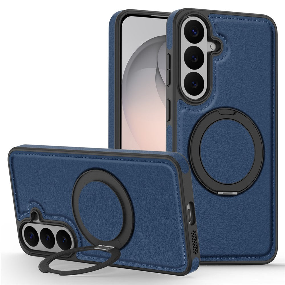 Magnetiskt skal för Samsung Galaxy S26 FE med ringstativ i PU-läder bakstycke