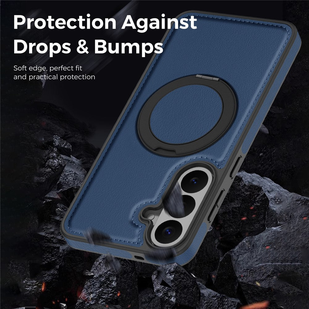 Magnetiskt skal för Samsung Galaxy S26 FE med ringstativ i PU-läder bakstycke