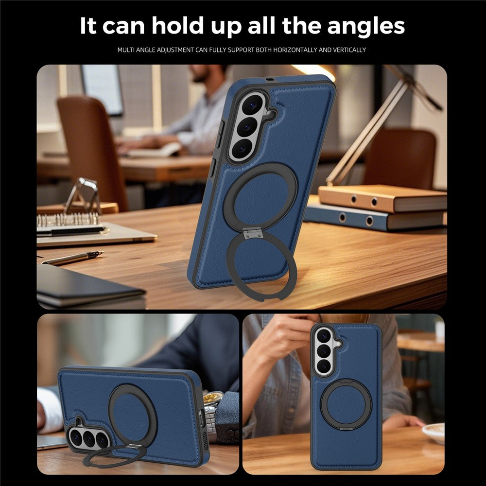Magnetiskt skal för Samsung Galaxy S26 FE med ringstativ i PU-läder bakstycke