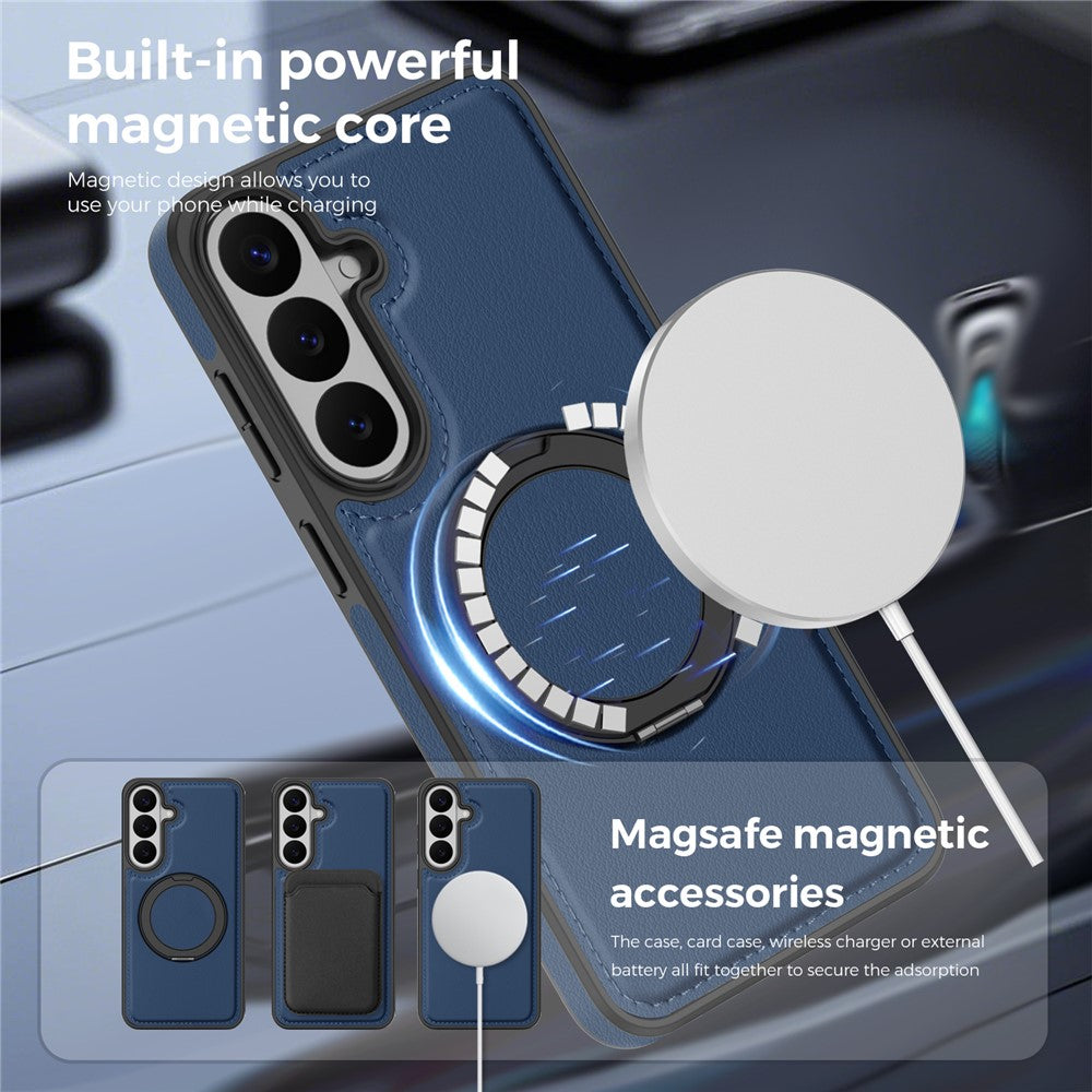 Magnetiskt skal för Samsung Galaxy S26 FE med ringstativ i PU-läder bakstycke