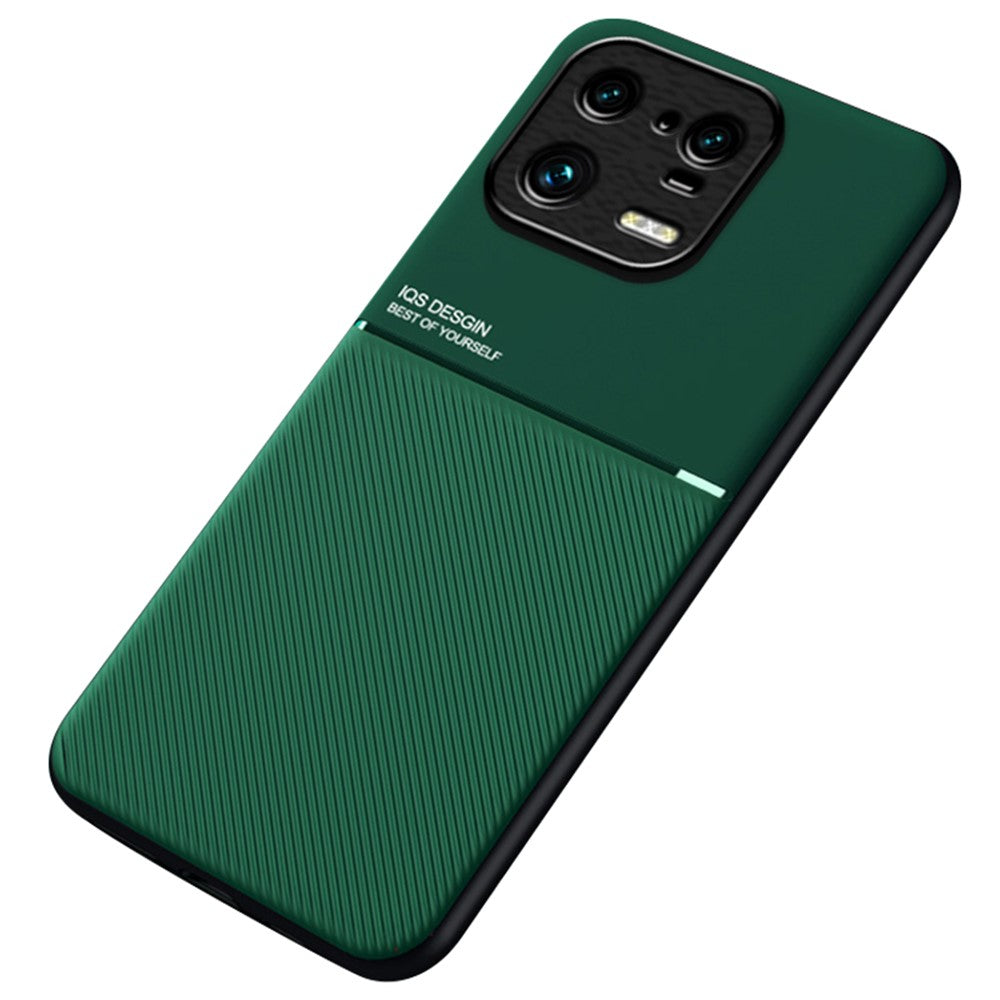 Back Shell for Xiaomi 13 Pro 5G, Bump Proof Lines Imprinted PU Leather+TPU Phone Case Car Mount Metal Sheet Smartphone Cover