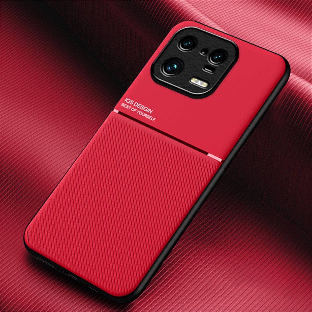 Back Shell for Xiaomi 13 Pro 5G, Bump Proof Lines Imprinted PU Leather+TPU Phone Case Car Mount Metal Sheet Smartphone Cover