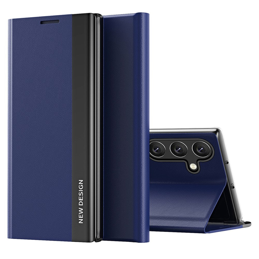 Samsung Galaxy S26 FE-skal i läder med fallskydd och stativ
