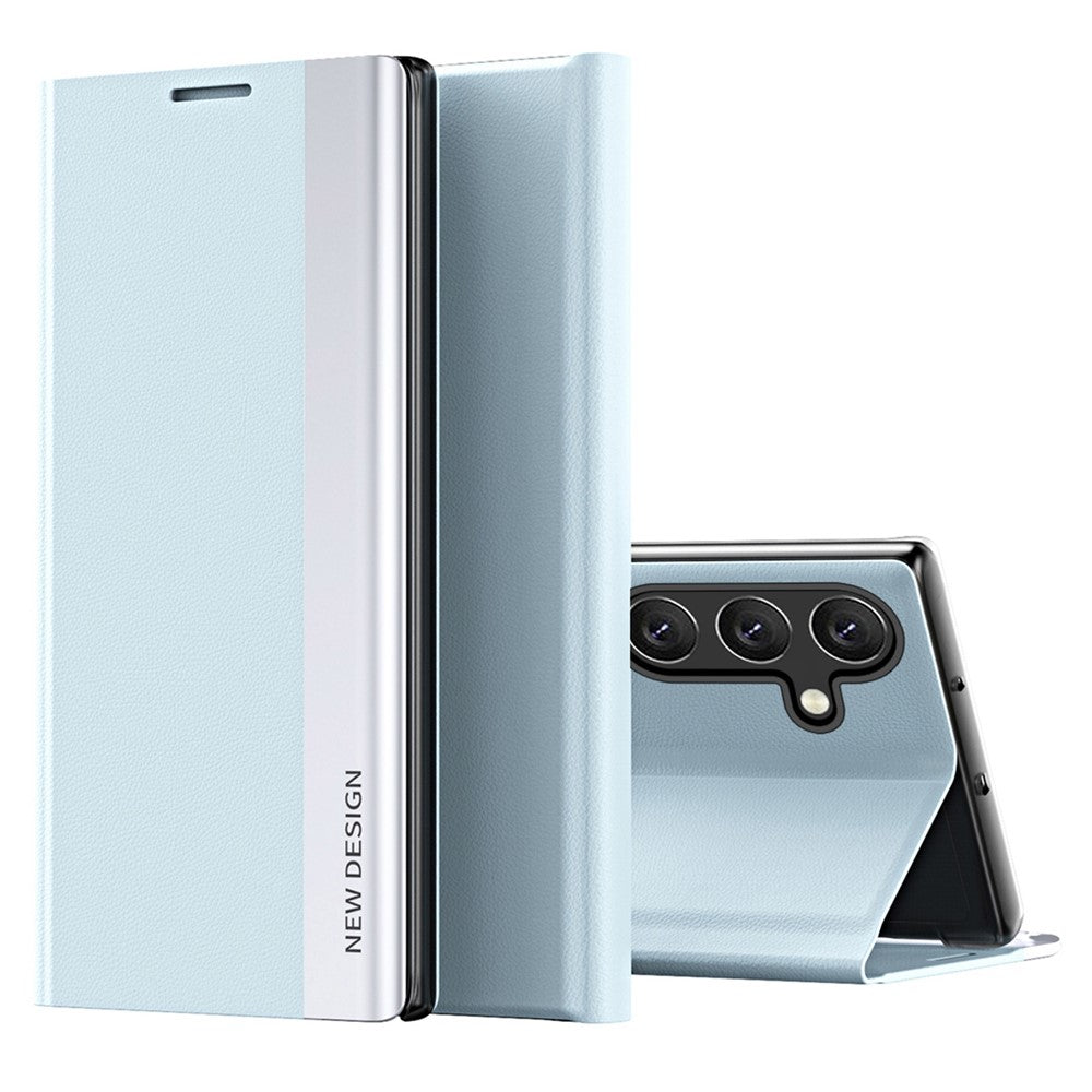 Samsung Galaxy S26 FE-skal i läder med fallskydd och stativ