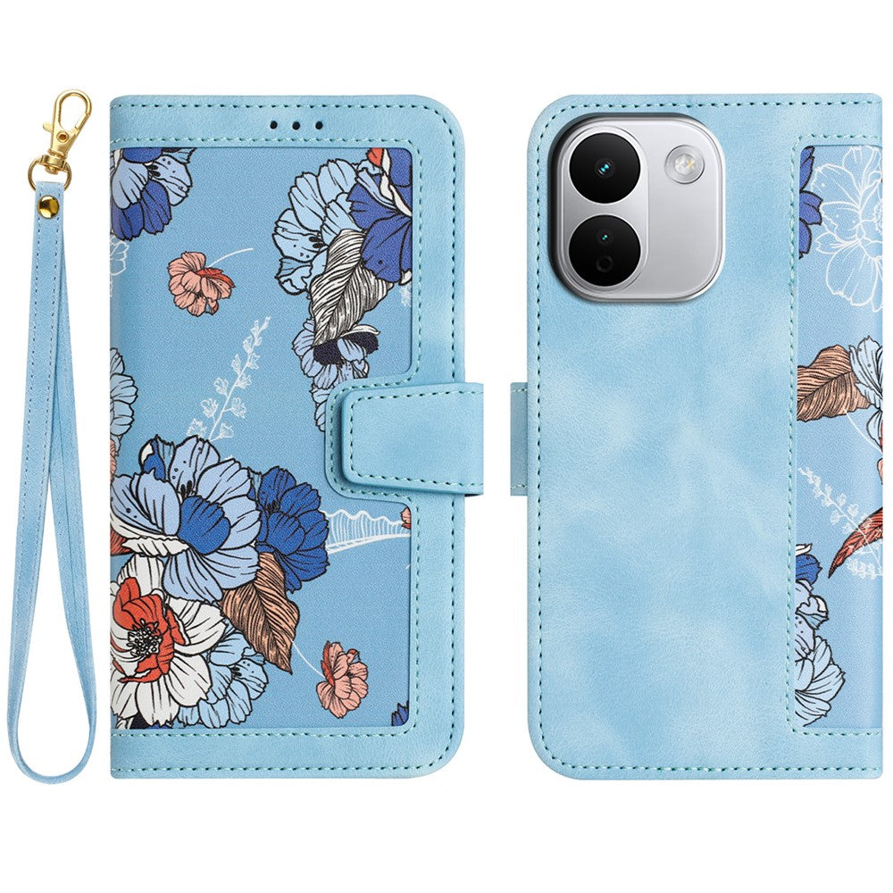 Xiaomi Redmi Note 17 Pro+ 5G-skal i PU-läder med blommigt motiv, korthållare och handledsrem