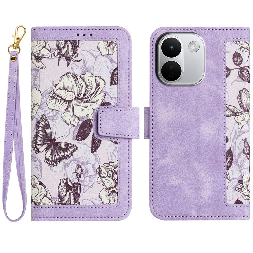 Xiaomi Redmi Note 17 Pro+ 5G-skal i PU-läder med blommigt motiv, korthållare och handledsrem