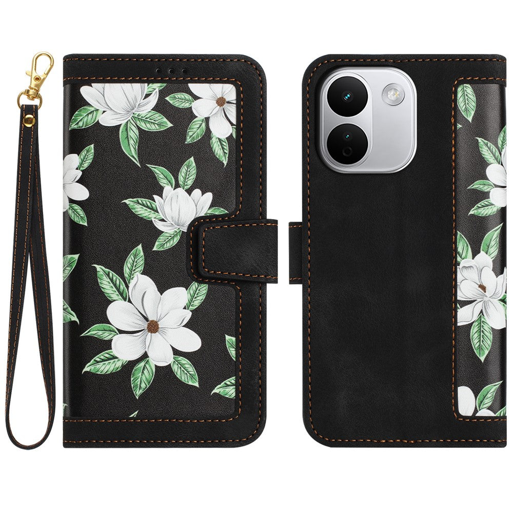 Xiaomi Redmi Note 17 Pro+ 5G-skal i PU-läder med blommigt motiv, korthållare och handledsrem