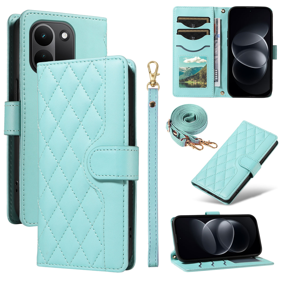 For Xiaomi Redmi Note 17 Pro+ 5G / Xiaomi Redmi Note 17 Pro Max 5G Wallet Case Rhombus Leather Phone Cover with Strap