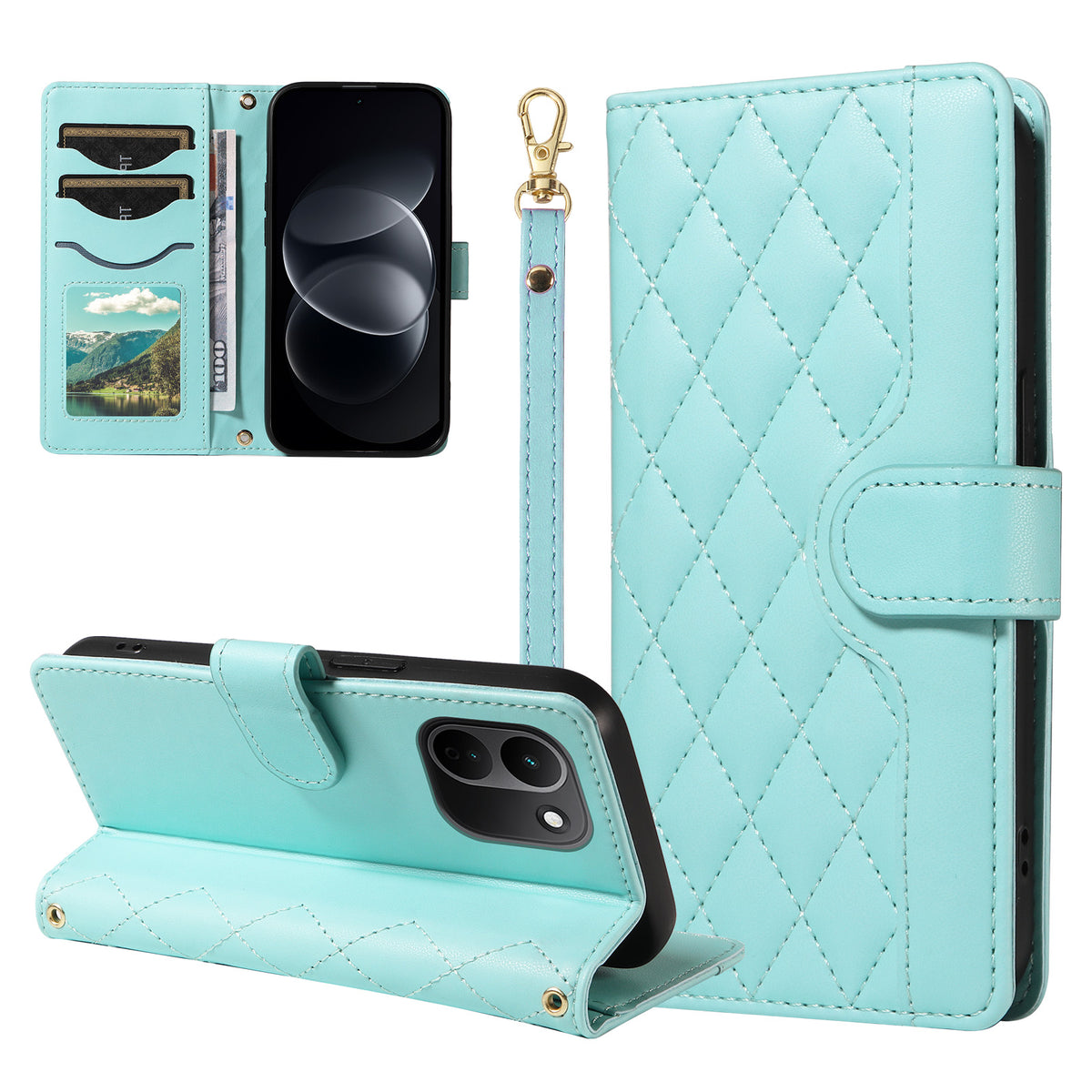 For Xiaomi Redmi Note 17 Pro+ 5G / Xiaomi Redmi Note 17 Pro Max 5G Wallet Case Rhombus Leather Phone Cover with Strap
