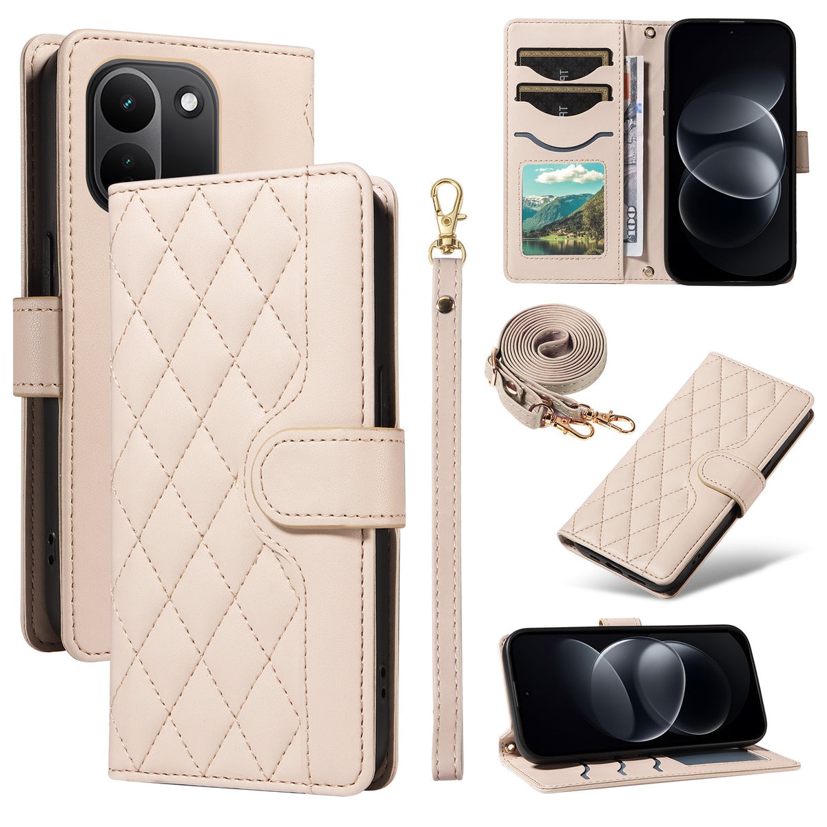 For Xiaomi Redmi Note 17 Pro+ 5G / Xiaomi Redmi Note 17 Pro Max 5G Wallet Case Rhombus Leather Phone Cover with Strap