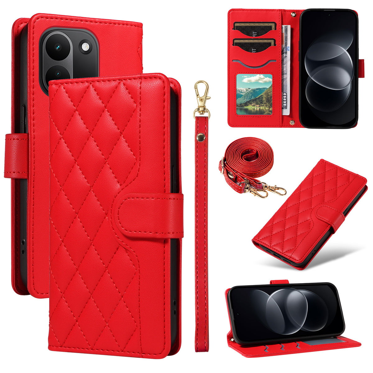 For Xiaomi Redmi Note 17 Pro+ 5G / Xiaomi Redmi Note 17 Pro Max 5G Wallet Case Rhombus Leather Phone Cover with Strap