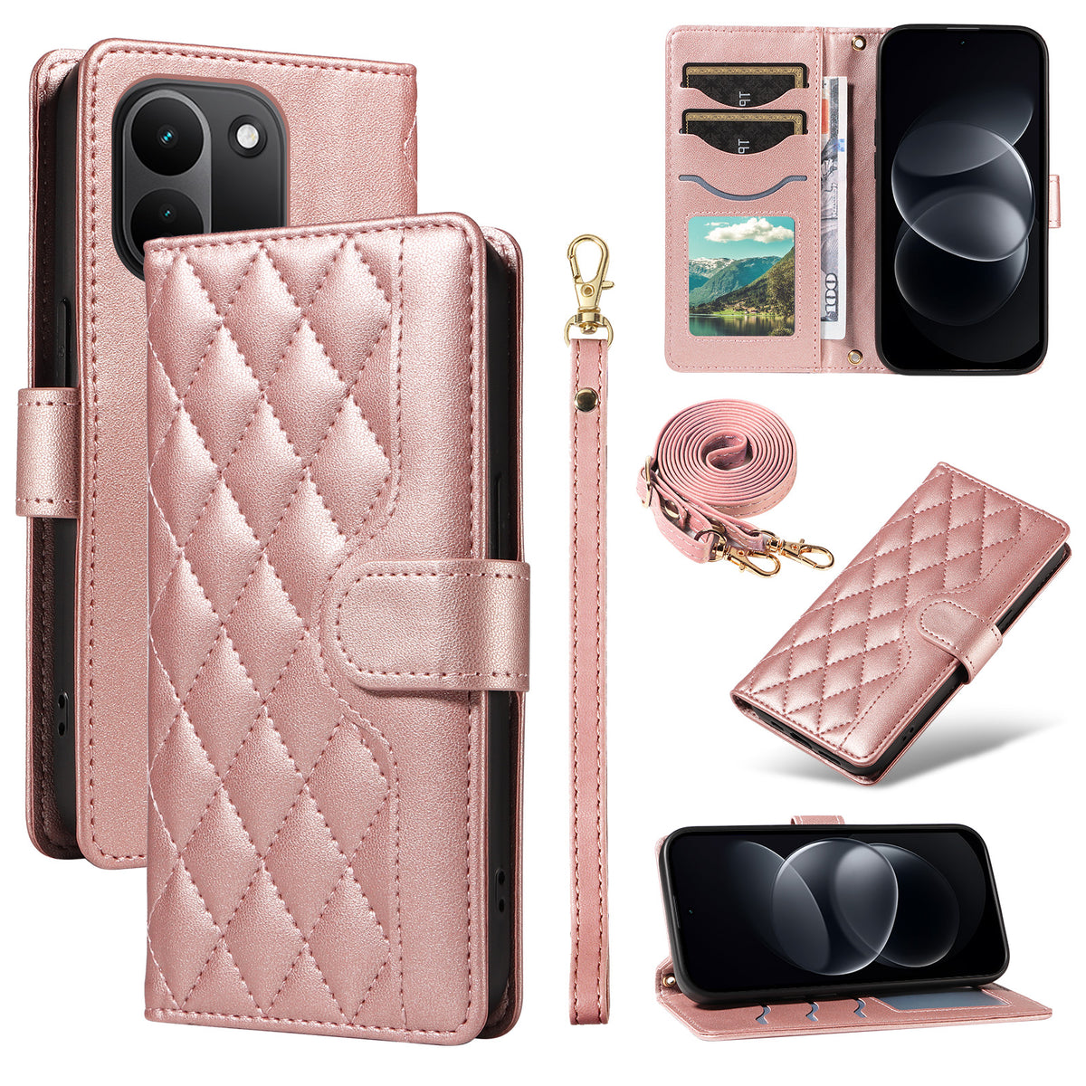 For Xiaomi Redmi Note 17 Pro+ 5G / Xiaomi Redmi Note 17 Pro Max 5G Wallet Case Rhombus Leather Phone Cover with Strap