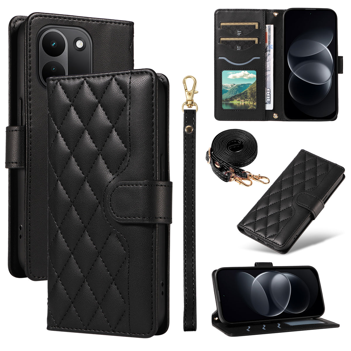 For Xiaomi Redmi Note 17 Pro+ 5G / Xiaomi Redmi Note 17 Pro Max 5G Wallet Case Rhombus Leather Phone Cover with Strap