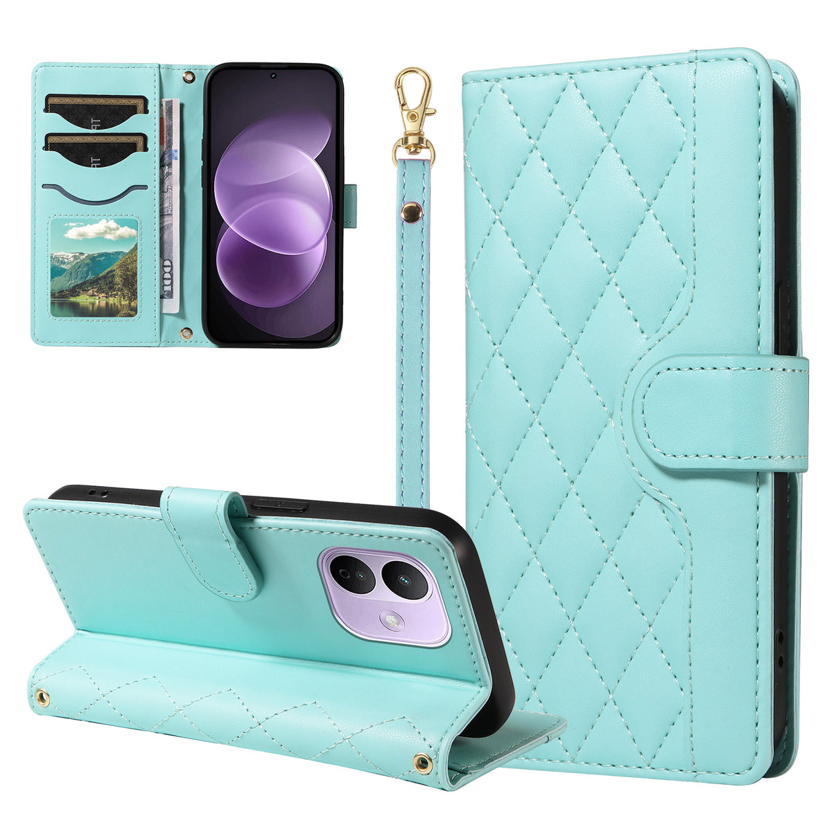 For Xiaomi Redmi Note 17 Pro 5G Wallet Case Rhombus Leather Phone Cover with Strap