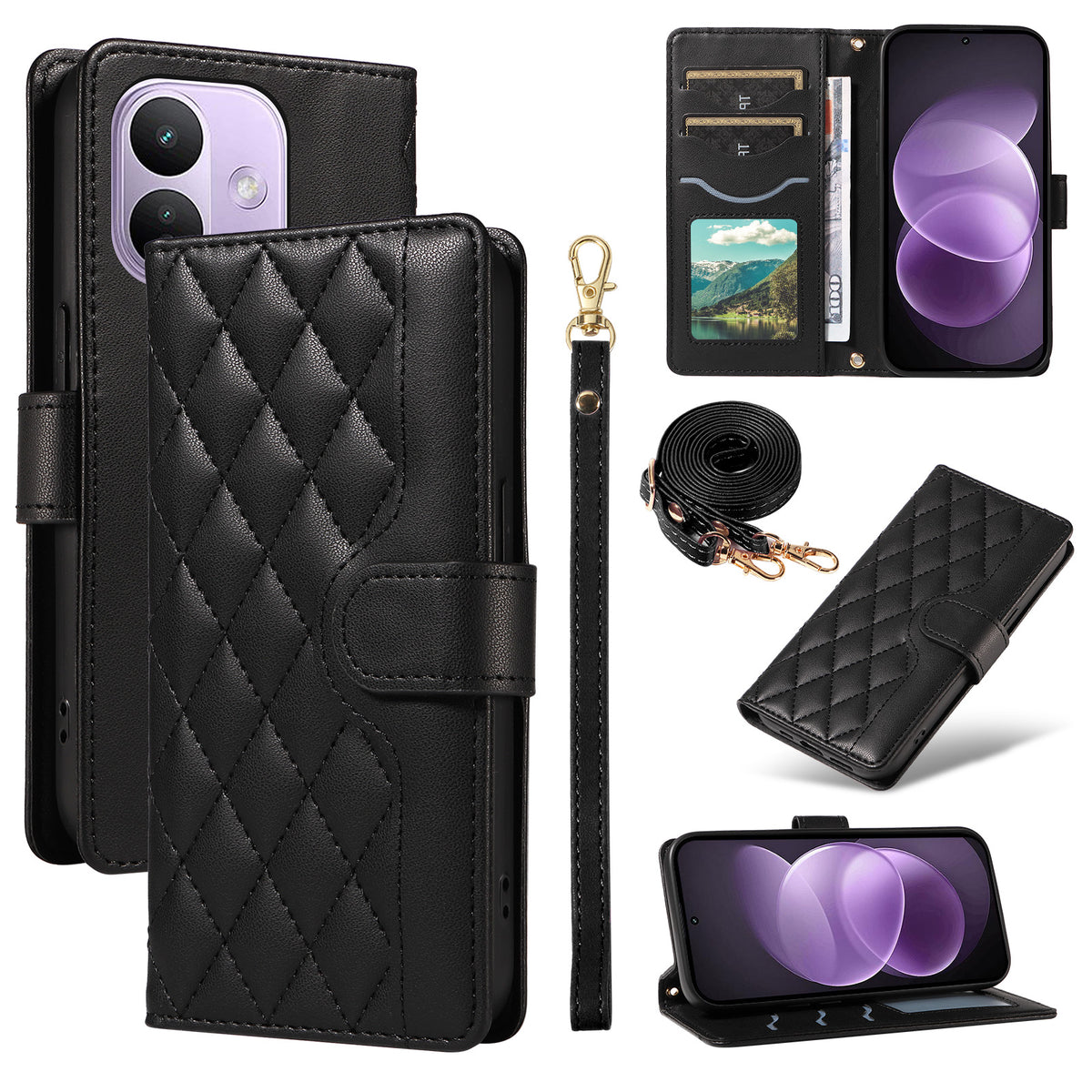 For Xiaomi Redmi Note 17 Pro 5G Wallet Case Rhombus Leather Phone Cover with Strap