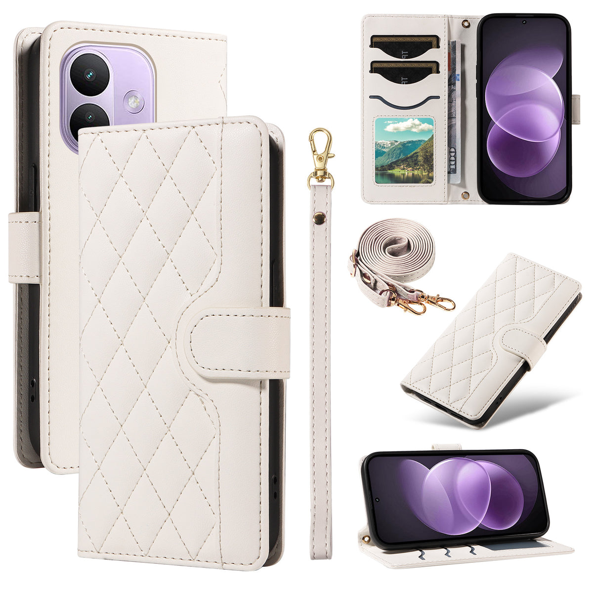 For Xiaomi Redmi Note 17 Pro 5G Wallet Case Rhombus Leather Phone Cover with Strap